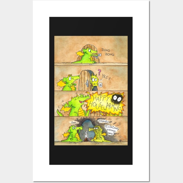 Funny Happy Housewarming Card with Dragons Wall Art by nicolejanes